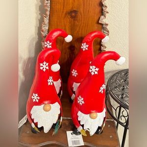 New!  Metal Gnome Santa’s holding a candy cane (3) or tree (1).